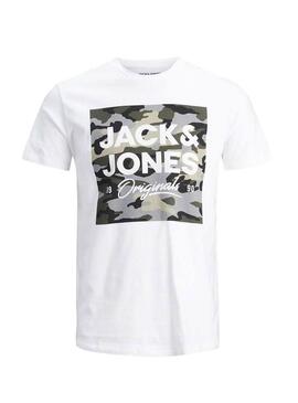 T-Shirt Jack and Jones Camo Bianco Uomo