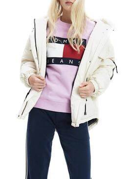 Felpe Tommy Jeans Flag Equipaggio Bianco Donna