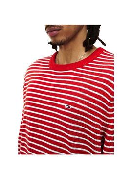 Maglia Tommy Jeans Essential Stripe Rosso Uomo