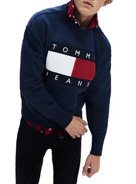 Felpe Tommy Jeans Flag Navy per Uomo