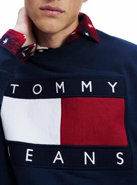 Felpe Tommy Jeans Flag Navy per Uomo