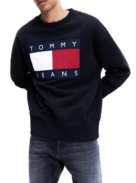 Felpe Tommy Jeans Flag Nero per Uomo