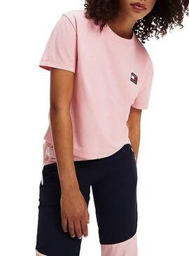 T-Shirt Tommy Jeans Badge Crop rosa Donna