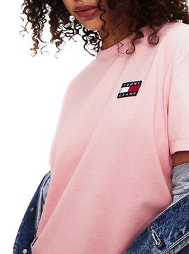T-Shirt Tommy Jeans Badge Crop rosa Donna