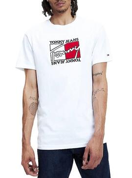 T-Shirt Tomy Jeans Flag Script Bianco Per Uomo