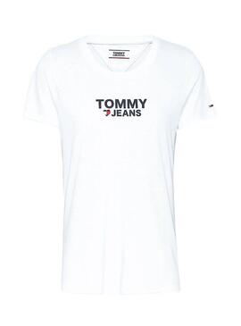 T-Shirt Tommy Jeans Corp Logo Heart Bianco Donna