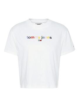 T-Shirt Tommy Jeans Cropped Logo Bianco Donna