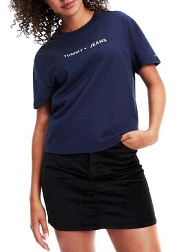 T-Shirt Tommy Jeans Logo lineare Navy Donna