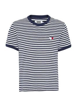 T-Shirt Tommy Jeans Stripe Heart per Donna