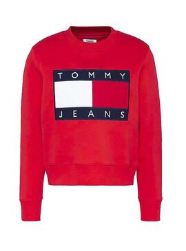 Felpe Tommy Jeans Flag Crew Rosso Per Donna