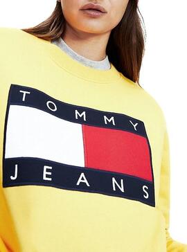 Felpe Tommy Jeans Flag Crew Giallo Donna