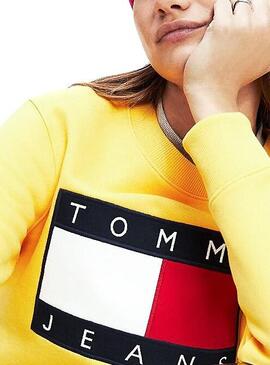Felpe Tommy Jeans Flag Crew Giallo Donna