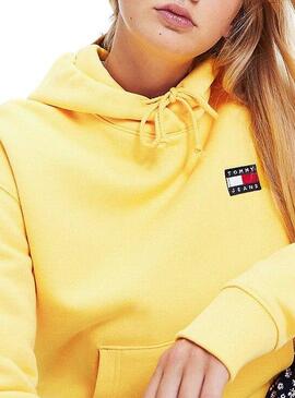 Felpe Tommy Jeans Badge Hoodie Giallo Donna