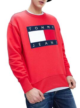 Felpe Tommy Jeans Flag Rosso Per Uomo
