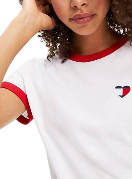 T-Shirt Tommy Jeans Ringer Heart Bianco Donna