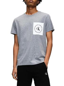 T-Shirt Calvin Klein Jeans Round Logo Grigio Uomo