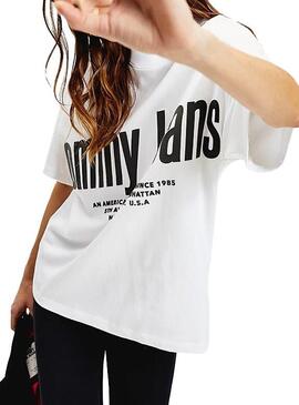 T-Shirt Tommy Jeans Diagonal Bianco Donna