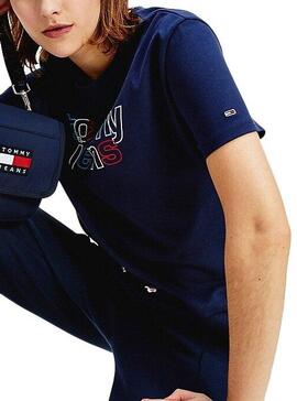 T-Shirt Tommy Jeans Outline Blu Donna