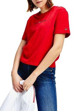 T-Shirt Tommy Jeans Linear Rosso Donna