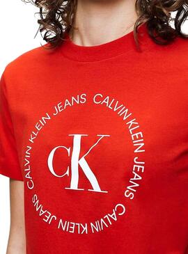 T-Shirt Calvin Klein Jeans Round Logo Rosso Donna