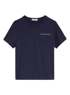 T-Shirt Calvin Klein Logo petto Blu Navy per Bambi