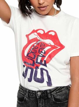 T-Shirt Only Rolling Stones Bianco Donna