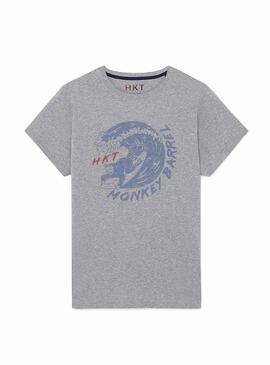 T-Shirt Hackett Monkey Barrel Grigio per Uomo