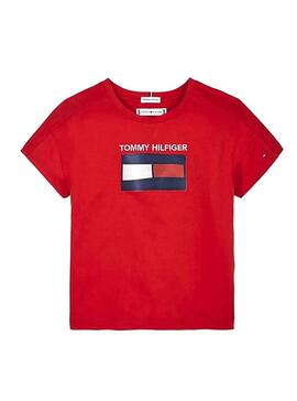 T-Shirt Tommy Hilfiger Fun Rosso per Ragazza