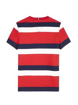 T-Shirt Tommy Hilfiger Stripes Rosso da ragazzo