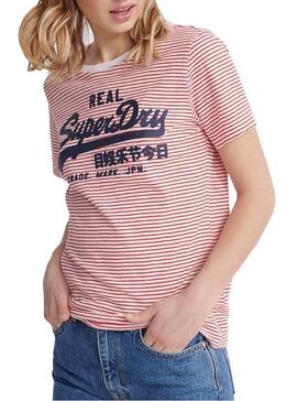 T-Shirt Vintage Logo Stripe Rosso Donna