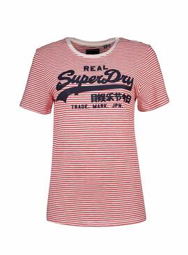 T-Shirt Vintage Logo Stripe Rosso Donna