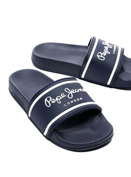 Sandali Pepe Jeans Slider Logo Blu Navy Bambino