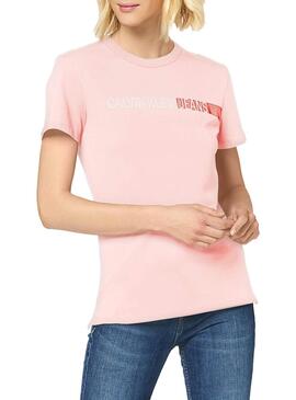 T-Shirt Calvin Klein Jeans Stripe Logo Pink Women