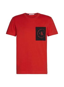 T-Shirt Calvin Klein Round Logo PCKT Rosso Uomo
