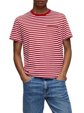 T-Shirt Calvin Klein Mini Stripes Rosso Uomo