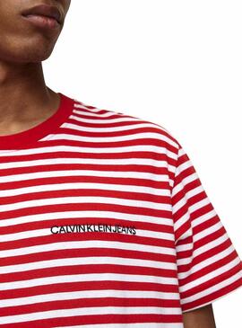 T-Shirt Calvin Klein Mini Stripes Rosso Uomo