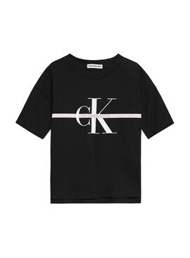 T-Shirt Calvin Klein Stripe Nero per Bambina