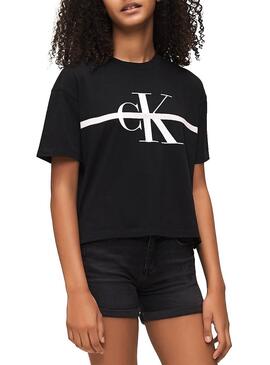 T-Shirt Calvin Klein Stripe Nero per Bambina