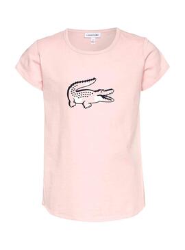 T-Shirt Lacoste Croco Rosa per Bambina