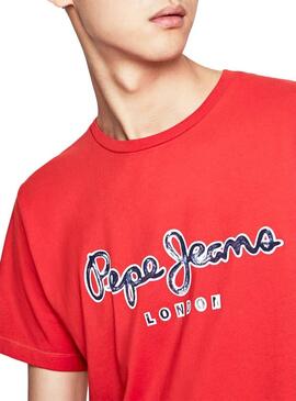 T-Shirt Pepe Jeans Merton Rosso per Uomo