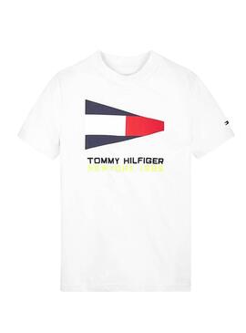 T-Shirt Tommy Hilfiger Flag Bianco per Bambino
