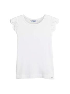 T-Shirt Mayoral Ruffle Bianco per Bambina