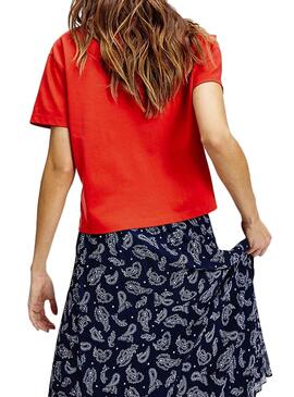 T-Shirt Tommy Jeans Parche Cropped Rosso Donna