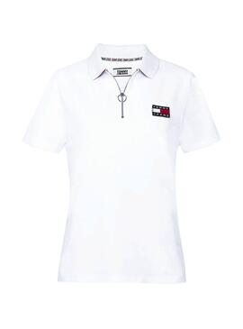 Polo Tommy Jeans Badge Bianco per Donna