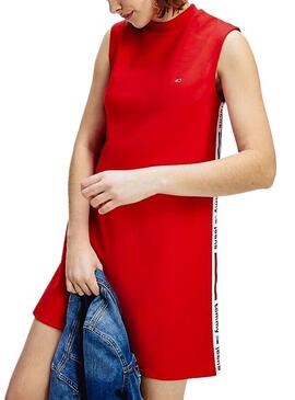 Vestido Tommy Jeans Tape Detail Rosso Para Donna