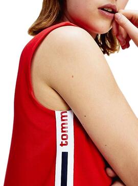 Vestido Tommy Jeans Tape Detail Rosso Para Donna