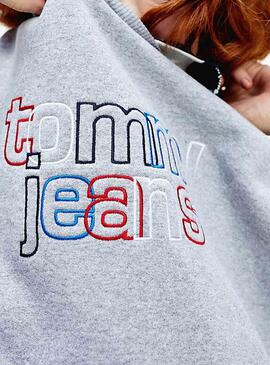 Felpe Tommy Jeans Modern Logo Gris Para Donna