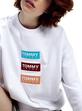 Felpe Tommy Jeans Modern Logo Blanco Para Donna