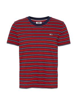 T-Shirt Tommy Jeans Classics Stripe Rosso Donna