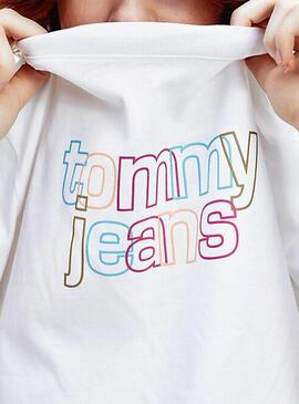 T-Shirt Tommy Jeans Outline Logo Bianco Donna
